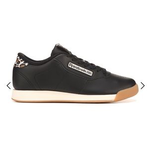 Reebok black cheetah princess sneakers